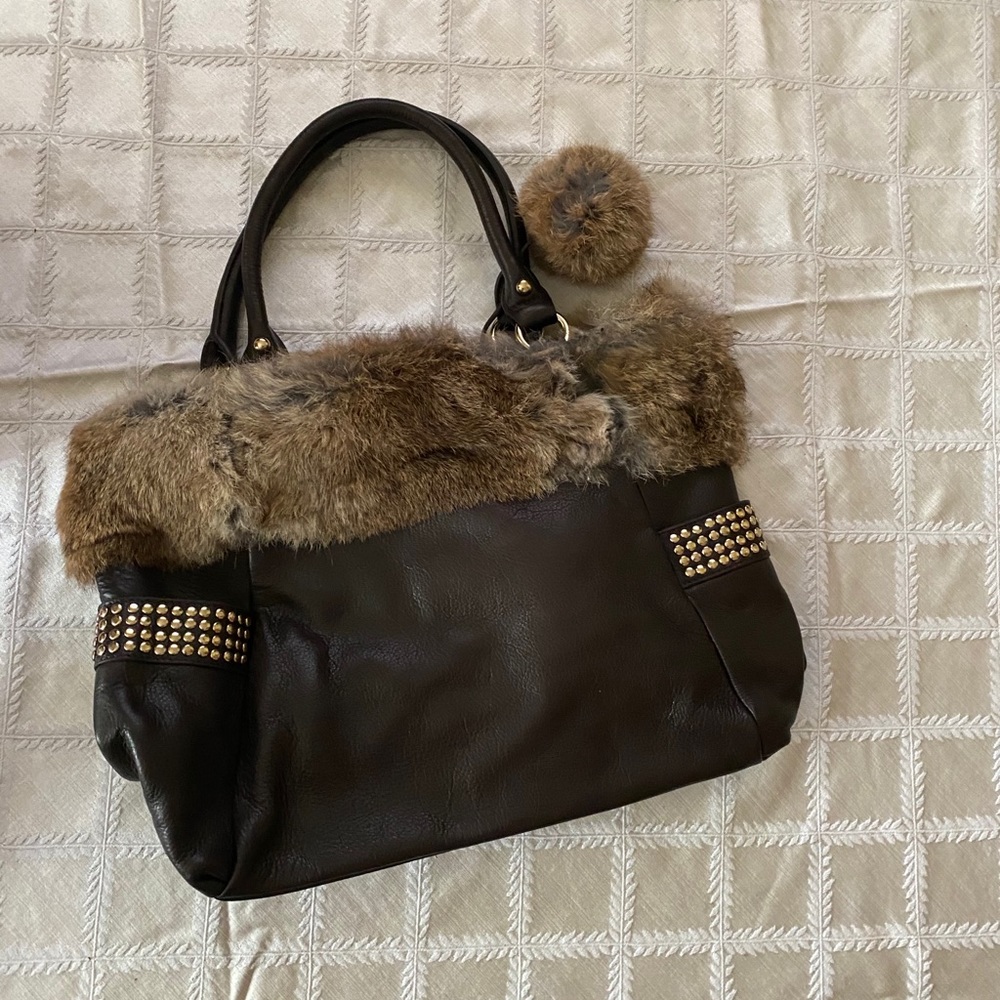 Diane Gail leather Rabbit Fur African Tote Purse